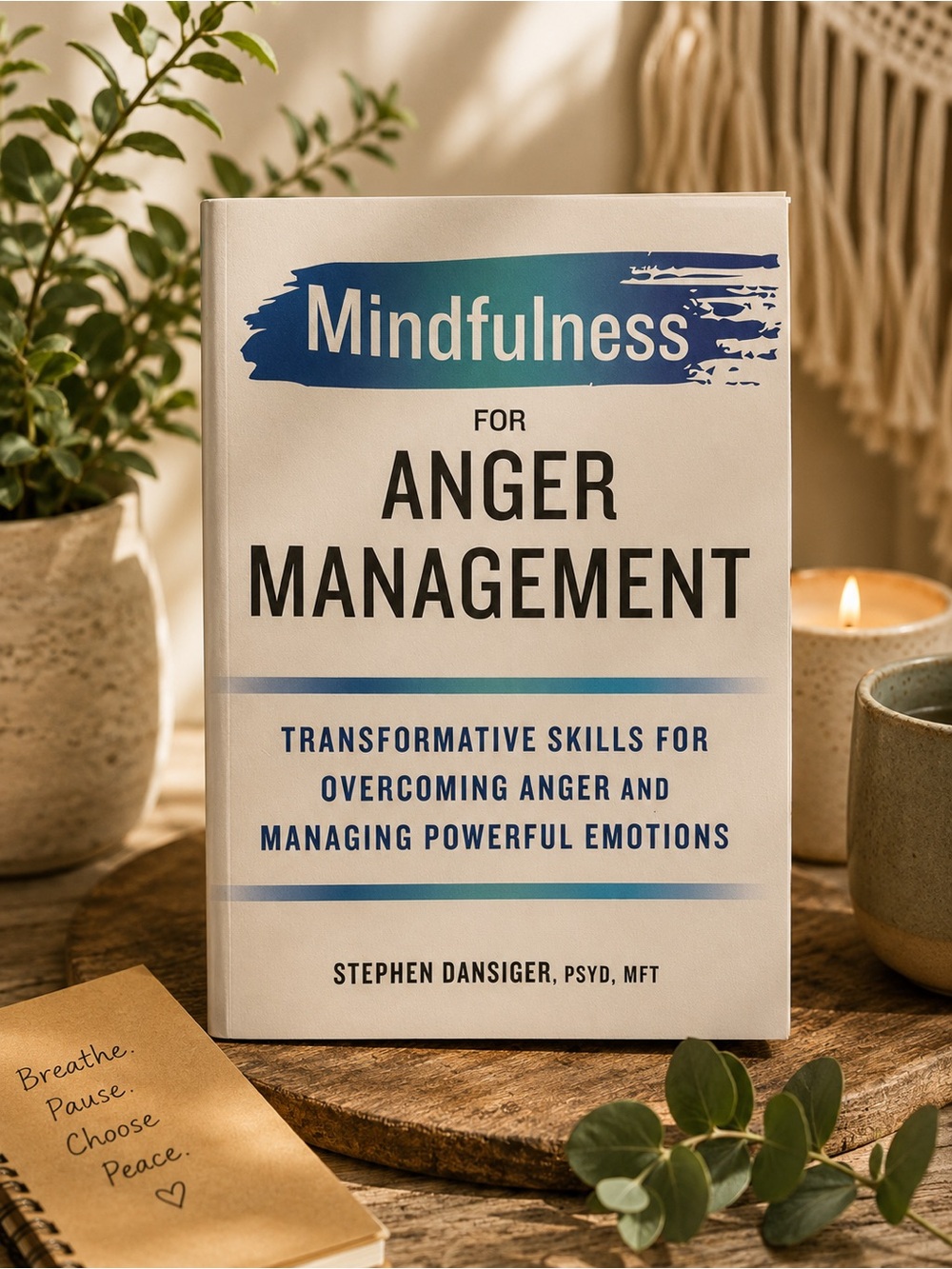 Mindfulness for Anger Management Blue White Paperback Book By Stephen Dansiger